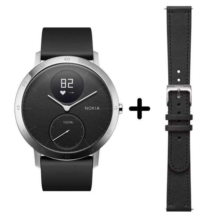 NOKIA - Montre Steel HR 40mm N + Bracelet cuir noir 20mm