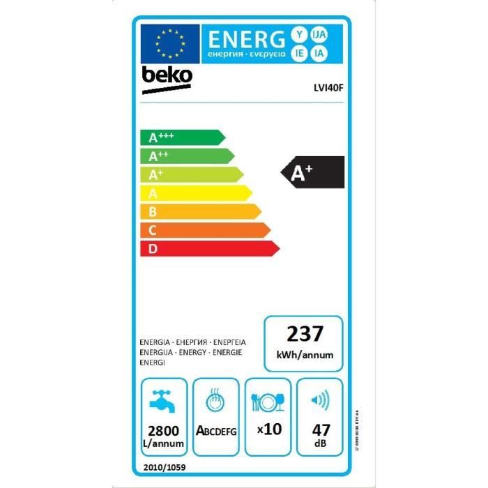 LVI40F - Lave-vaisselle encastrable - 10 couverts1