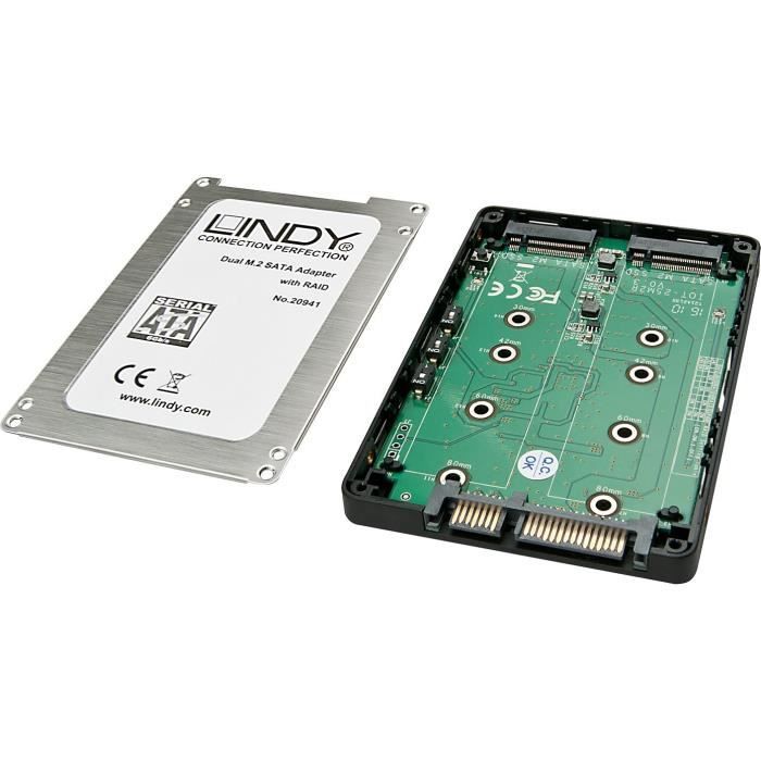 LINDY Boîtier Dual SSD M.2 RAID, SATA 2,5''