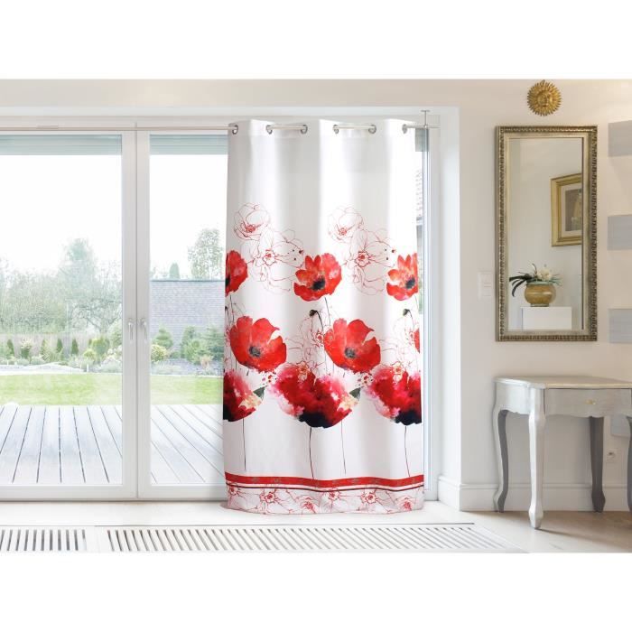 SOLEIL D'OCRE Rideau à Œillets Coquelicot 135X250 cm - 100% polyester - Imprimé