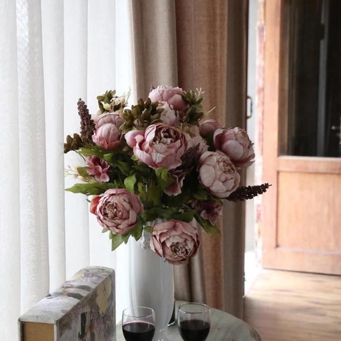 Blanc6 2 Pièces 1 Bouquet De Fleurs Artificielles Automne Pivoine Vivid Faux Feuille Décoration Mariage Accueil Party