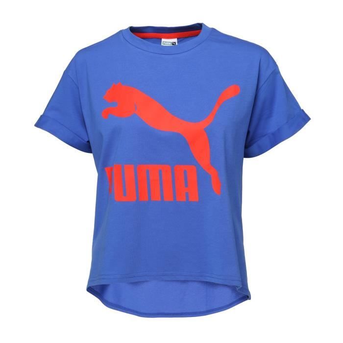 PUMA T-shirt Story Manches courtes - Femme - Bleu et rouge