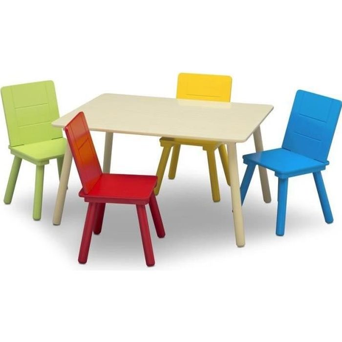 DELTA KIDS Table enfant rectancgulaire beige + 4 chaises bois multicolor
