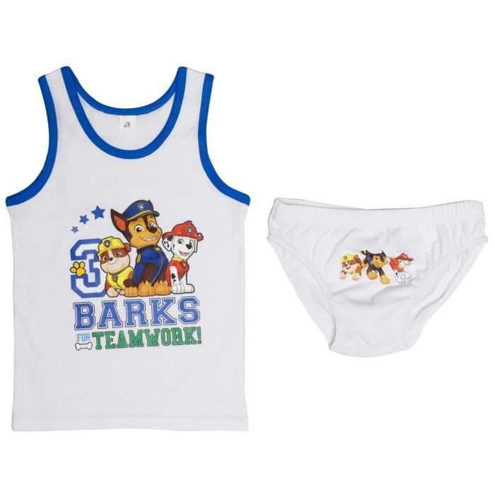 PAT'PATROUILLE Ensemble de Sous-vêtements T-shirt + Slip Blanc Enfant Garçon
