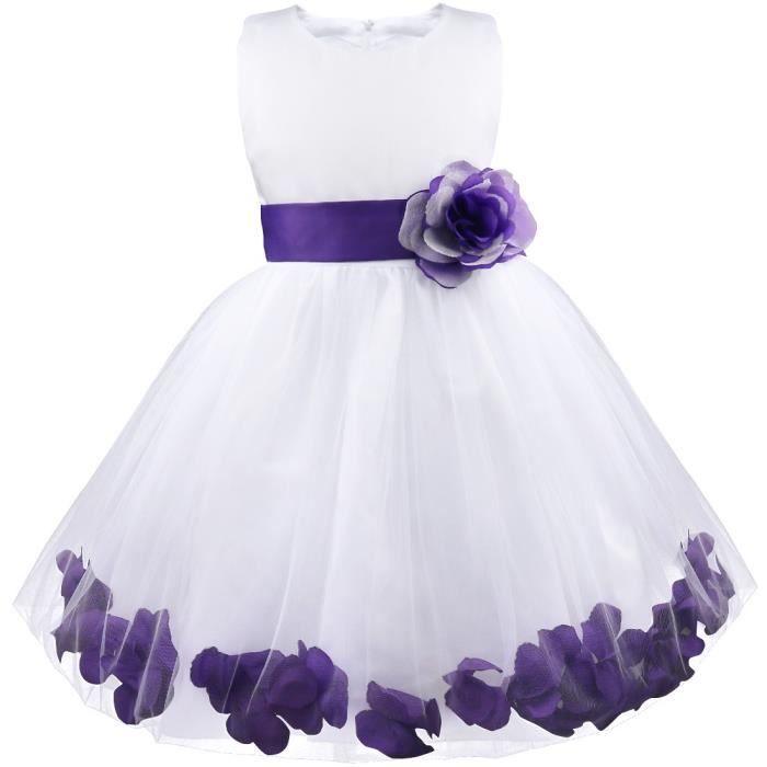 Robe De Cérémonie Filles Enfants Princesse De 2 à 14ans Fleur Pétales Tulle Corsage En Satin Sans Manches