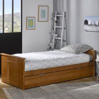 LIT GIGOGNE Lit gigogne + matelas 80x190 bois miel LIT GIGOGNE Lit gigogne + matelas 80x190 bois miel
