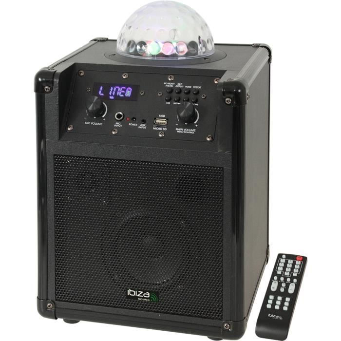 IBIZA KUBE60-BK Enceinte portable autonome avec effet de lumière Astro à LED RVB