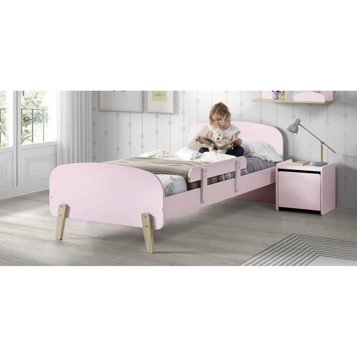 KIDDY Chambre enfant complète style scandinave en bois pin massif et MDF laqué vieux rose - l 90 x L 200 cm