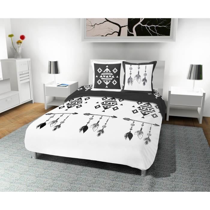 SOLEIL D' OCRE Parure de couette Apache 100% coton - 1 housse de couette 220 x 240 cm + 2 taies d'oreiller - Blanc