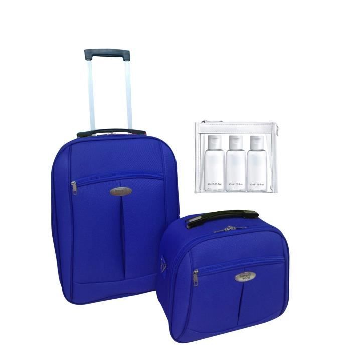 TRAVEL WORLD Ensemble de 2 pièces: Valise Cabine 55cm + Vanity Case avec 1 kit de 3 flacons de voyage de 100ml Marine