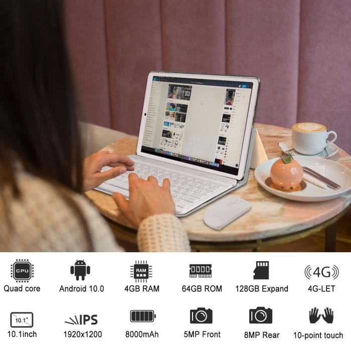Ordinateur 2 en 1 64Go+4Go,10.1"HD,WIFI+4G2