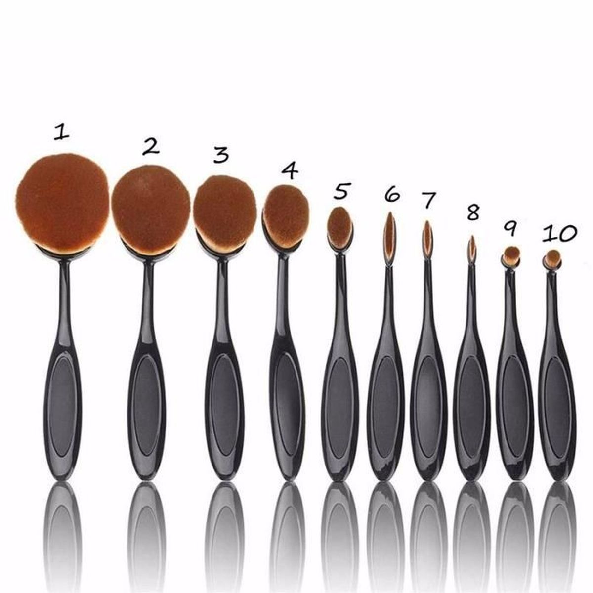 10Pcs Professionnel Oval Soft Pinceau Maquillage Poudre Fondation Cosmétique Brosse Puff