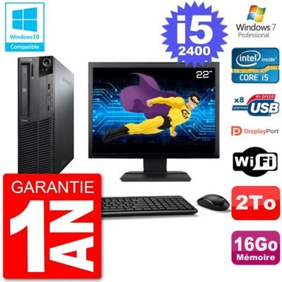 PC de bureau Lenovo Pc lenovo m82 sff ecran 22\" i5-2400 ram 16go disque 2to graveur dvd wifi w7