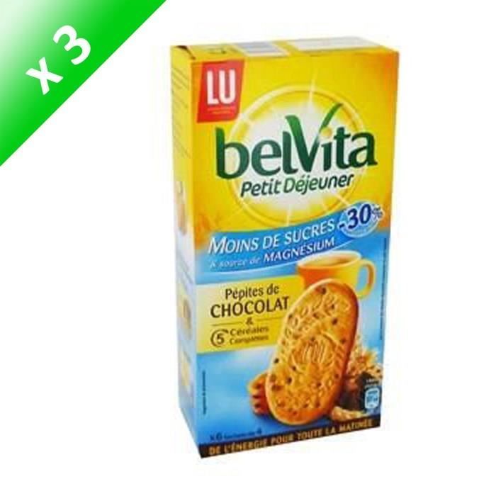 BELVITA Biscuits petit déjeuner allégé aux céréales et pépites de chocolat - 300 g x3