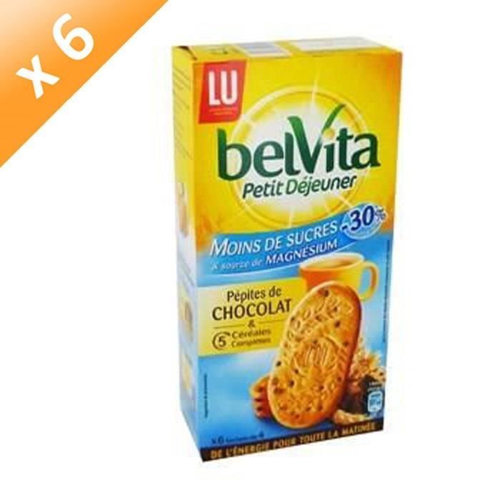 BELVITA Biscuits petit déjeuner allégé aux céréales et pépites de chocolat - 300 g x6