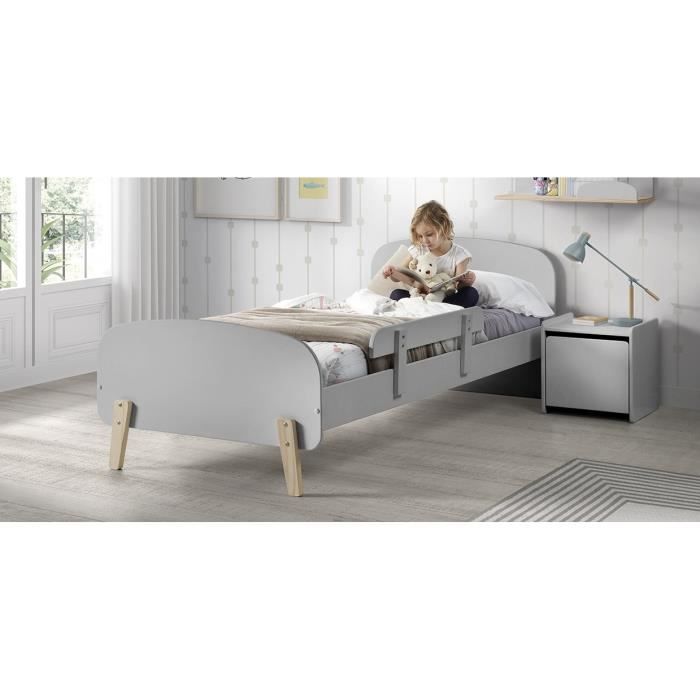KIDDY Chambre enfant complète style scandinave en bois pin massif et MDF laqué gris cool - l 90 x L 200 cm