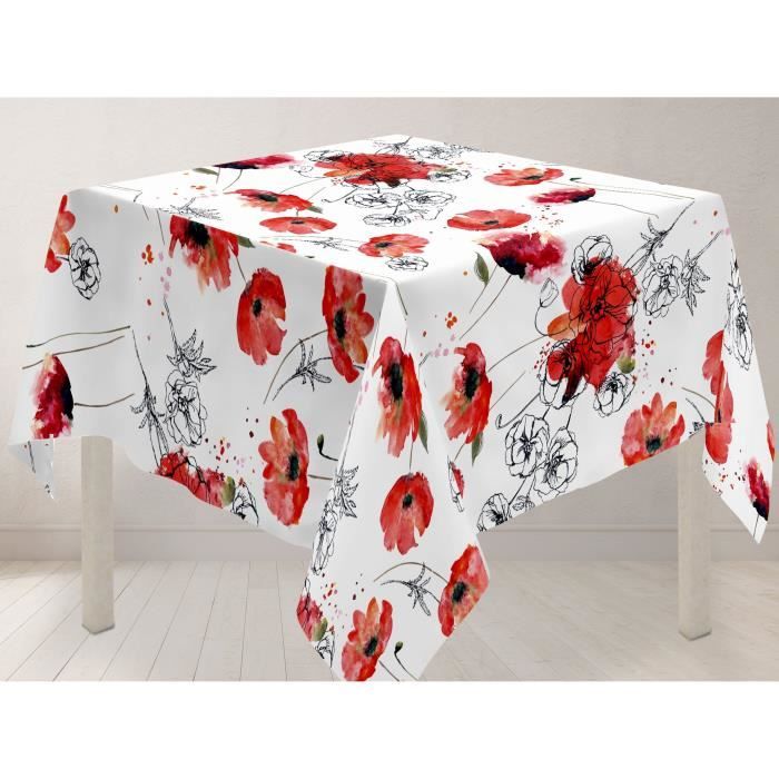 SOLEIL D'OCRE Nappe carrée Coquelicot 180x180 cm - 100% polyester - Imprimé
