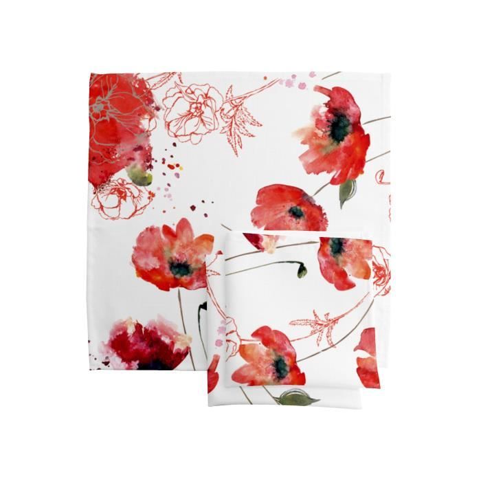 SOLEIL D'OCRE Lot de 3 serviettes Coquelicot 40x40 cm - 100% polyester - imprimé