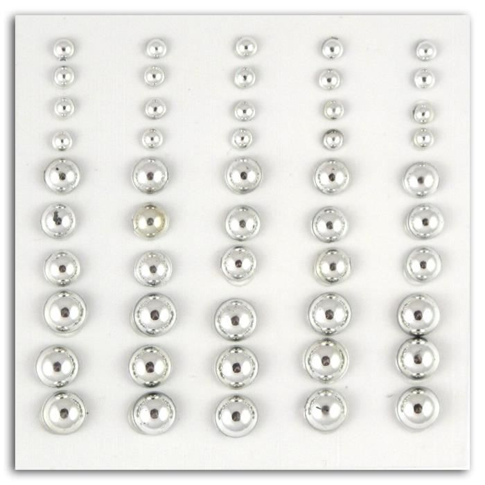 TOGA Pack de 50 Perles Autocollantes Argent