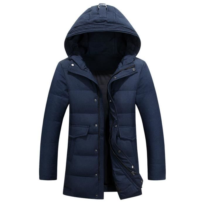 longue Veste gris Couleur Doudoune Mi Chaude bleu Marine Capuche Unie Hiver Homme Casual Noir xTOBqB0Aaw