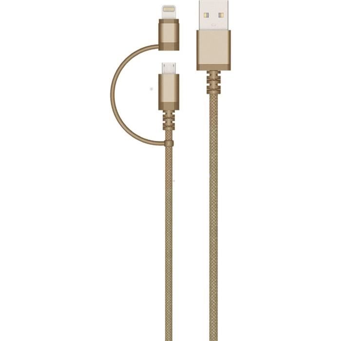 COLORBLOCK Câble USB / Micro USB / Lightning 2m - Gold