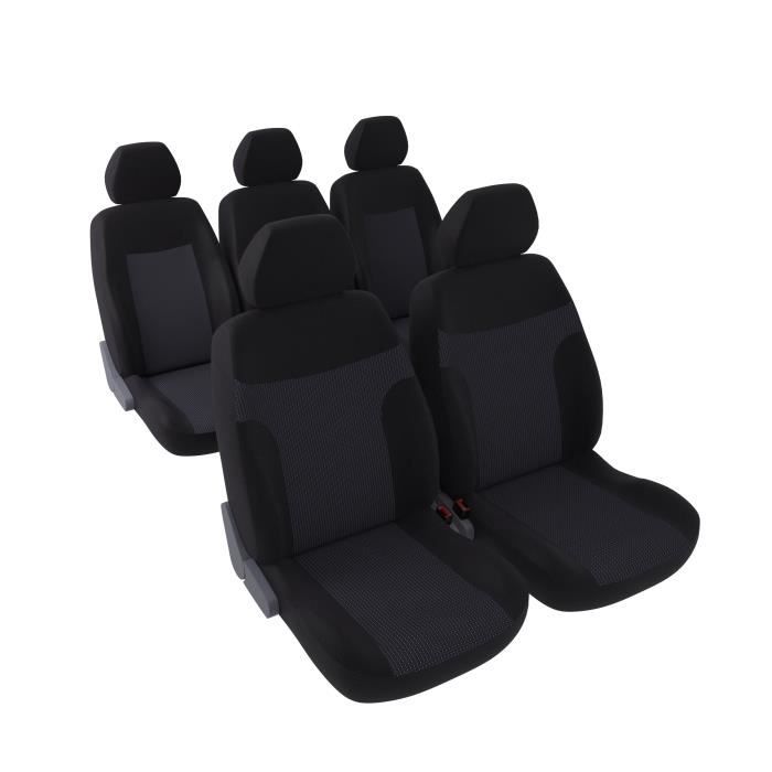 DBS Romane Jeu Complet de Housses Universelles pour Monospace 5 Sièges en Polyester Noir avec Jacquard Tissé Noir et Blanc