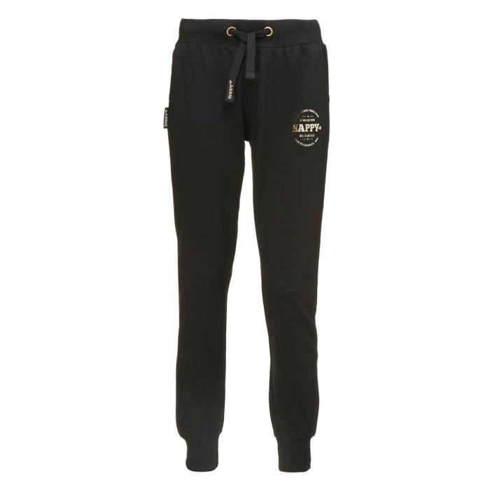 HAPPY AND SO Pantalon Molleton Happy Soft - Femme - Noir et jaune doré
