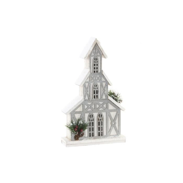 Maison de Noël lumineuse en bois blanc 24x8x41cm