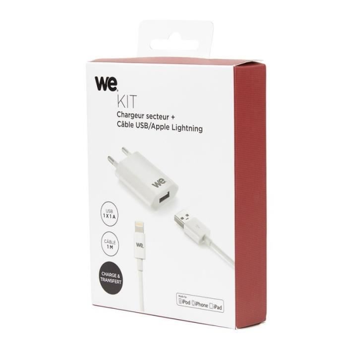 WE Pack Chargeur / Câble Lightning / Chargeur secteur 1A / Câble 1 m