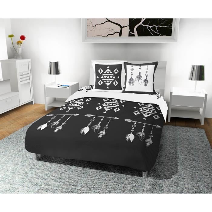 SOLEIL D' OCRE Parure de couette Apache 100% coton - 1 housse de couette 220 x 240 cm + 2 taies d'oreiller - Gris anthracite