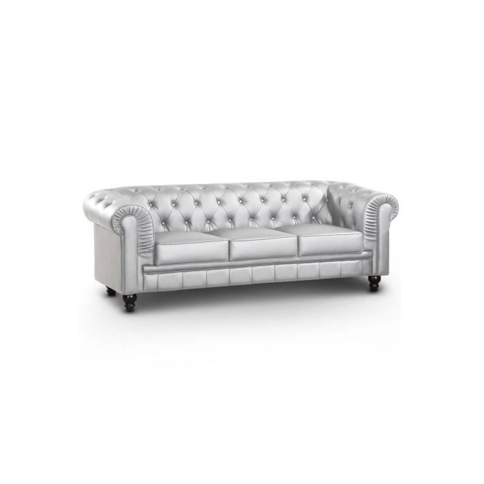 Canapé Chesterfield 3 places Argent   Achat / Vente CANAPE Canapé