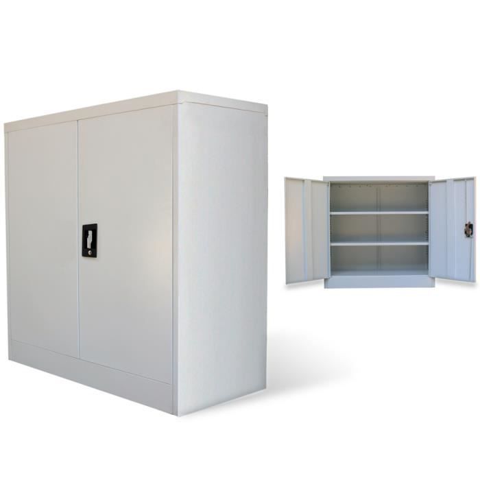 Armoire métallique de bureau avec 2 portes 90 cm Gris Achat / Vente