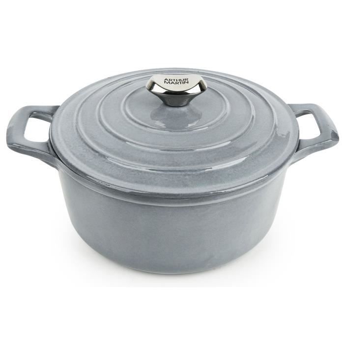 ARTHUR MARTIN Cocotte ronde - Ø 24 cm - Gris - Tous feux dont induction et four