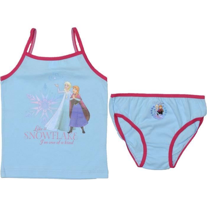 REINE DES NEIGES Lot de sous-vêtements T-shirt et Culotte Bleu Ciel Enfant Fille
