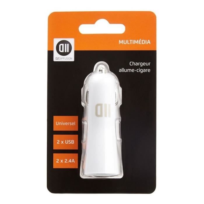 D2 Chargeur allume-cigare USB 1 port - Blanc