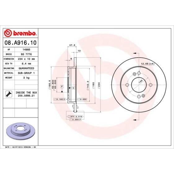 JEU DE DISQUES BREMBO 08.A916.10