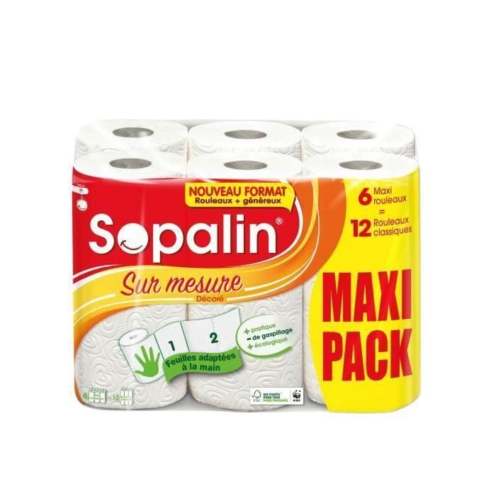 Lot de 6 - SOPALIN Essuie tout Sur Mesure Décoré 6=12 rouleaux classiques - 3 voiles - Megapack