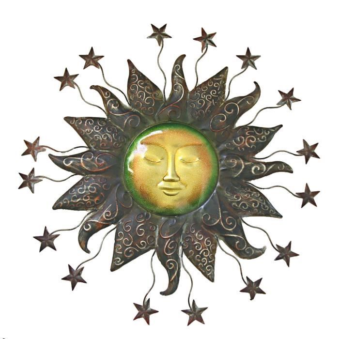 Déco Murale Extérieure En Fer Forgé - Forme Soleil - Couleur Vert - 5x30,5 Cm - Pour Jardin, Terrasse Ou Maison