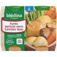 PURÉES DE LÉGUMES BLEDINA Petits pots haricots verts carottes et vea PURÉES DE LÉGUMES BLEDINA Petits pots haricots verts carottes et vea