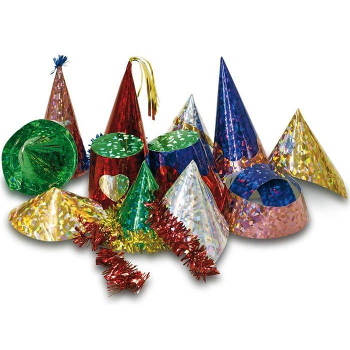 10 Chapeaux De Fête En Cône Holographiques - Multicolores Avec Paillettes - Anniversaire, Baby Shower