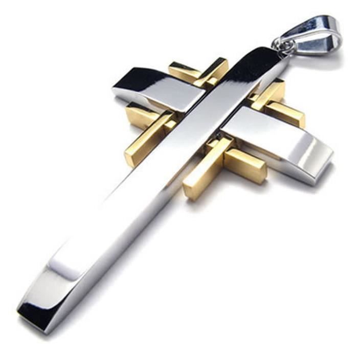 JeweBella Collier Croix Pendentif Homme Femme Acier Inoxydable Crucifix Jésus Collier Avec Vénitienne Chaîne 61cm Argent/Or/Noir Religieux Bijoux