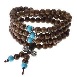 BRACELET , GOURMETTE Bracelet Bouddhiste Tibétain Perles en Bois Nature