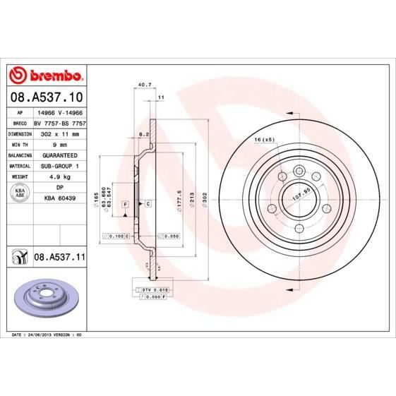 JEU DE DISQUES BREMBO 08.A537.11