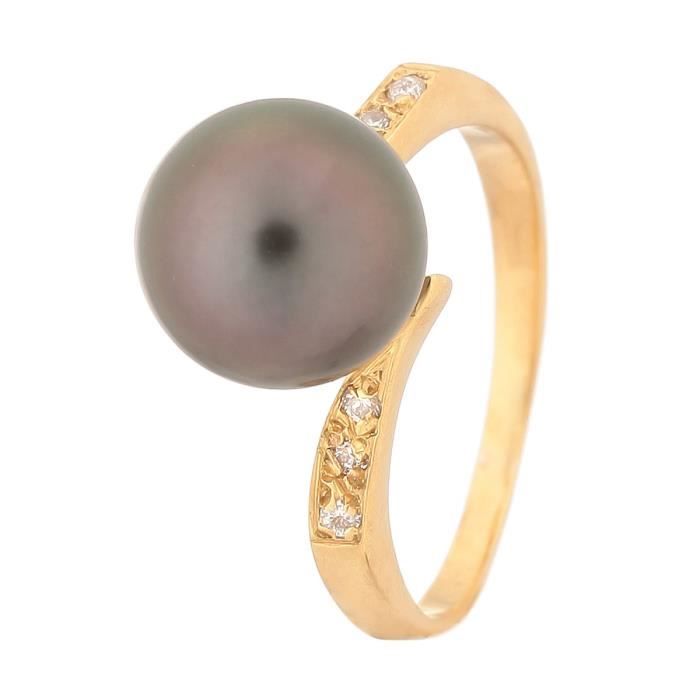 PERLINEA Bague Or Jaune 375° Perle de Tahiti et Diamants Femme