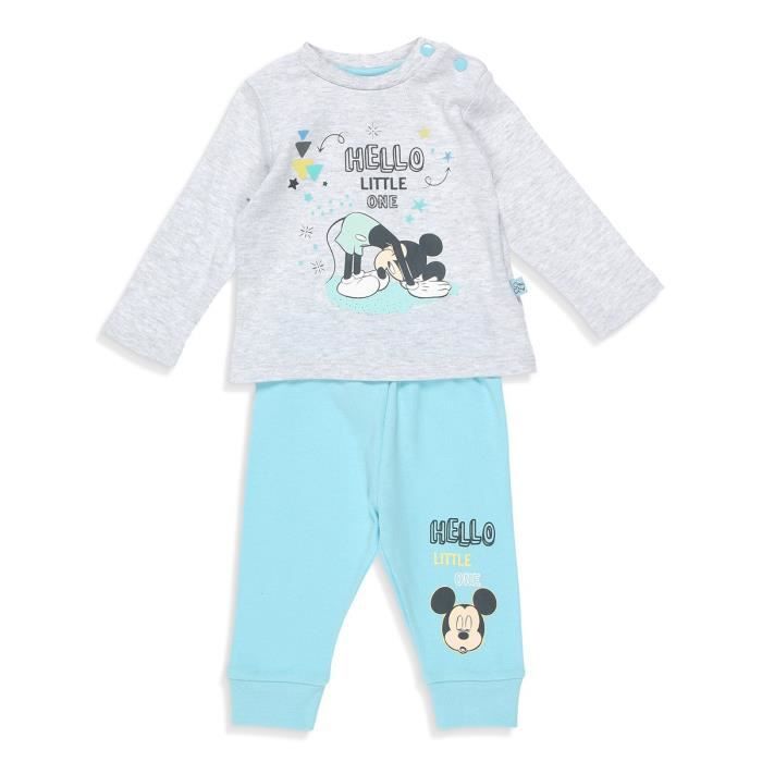 DISNEY MICKEY Ensemble T-shirt + Pantacourt Gris Clair et Bleu Clair Fantaisie Bébé Garçon