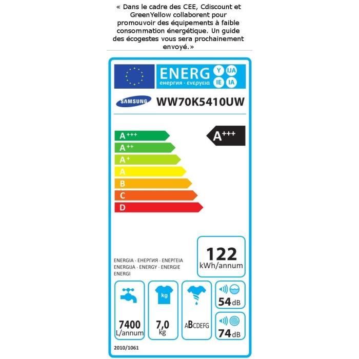  WW70K5410UW- Lave linge frontal 7 kg-1400 trs3