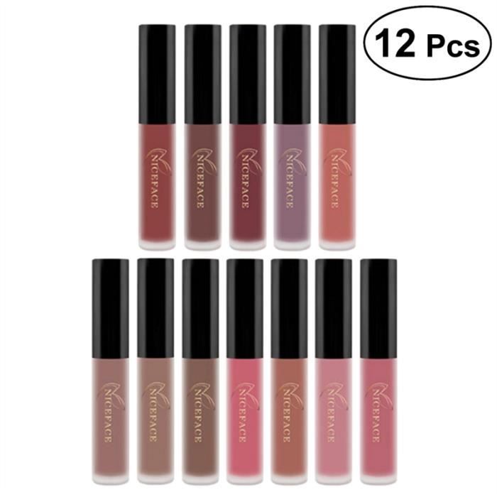 12 Pcs Femmes Liquide Rouge à Lèvres Mat Long Lasting Lipgloss Non Bâton Rouge à Lèvres Cosmétique Maquillage Ensemble