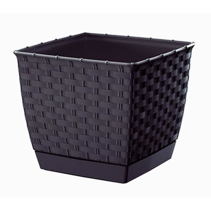 PROSPERPLAST Pot plastique carré avec soucoupe DRLK250-S433 - Gris anthracite