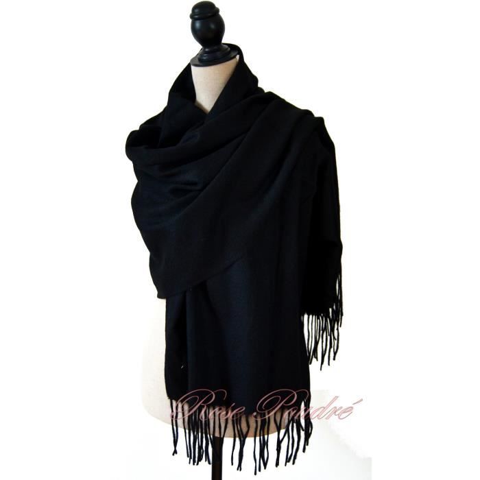 Large écharpe unie noire étole châle cachemire laine unie top