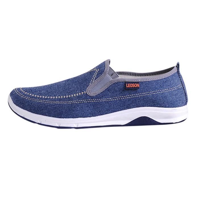 Sport Pachasky®hommes Clair Chaussures Casual Respirant bleu Plat Denim Sneakers Garçons Slip on Solid q7ran7ZtW